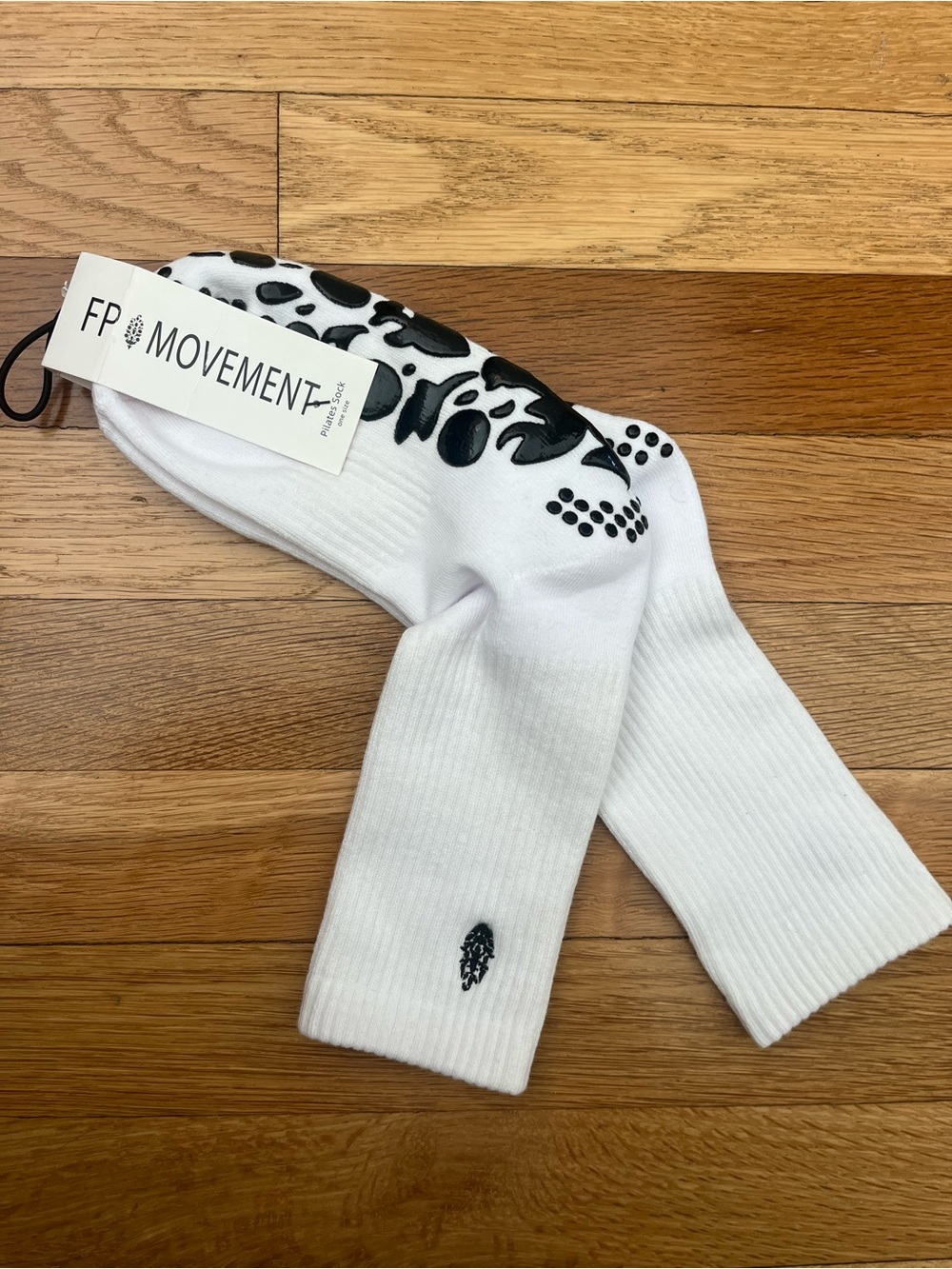 FP Movement by Free People White Crew Pilates Socks with Black Grip Dots